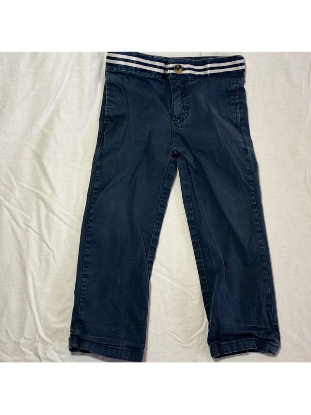 3T Navy Blue Casual Pull-On Pants with Striped Waistband